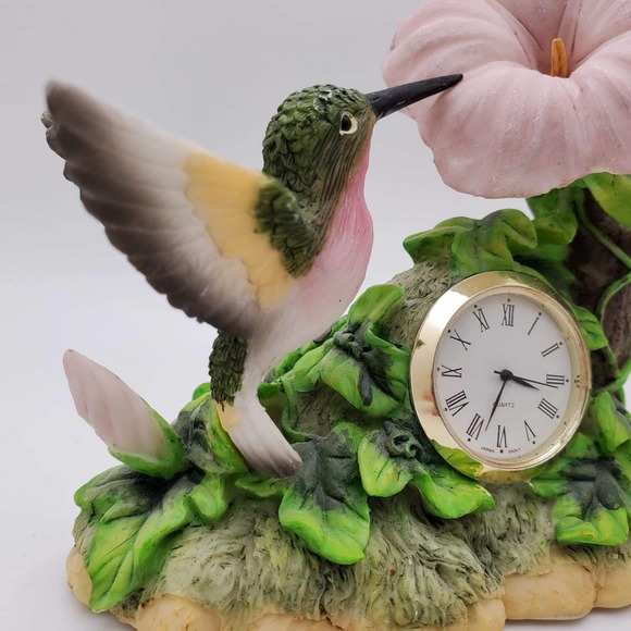 Vintage Cadona Floral Mantel Clock Quartz Hummingbird - Picture 2 of 7